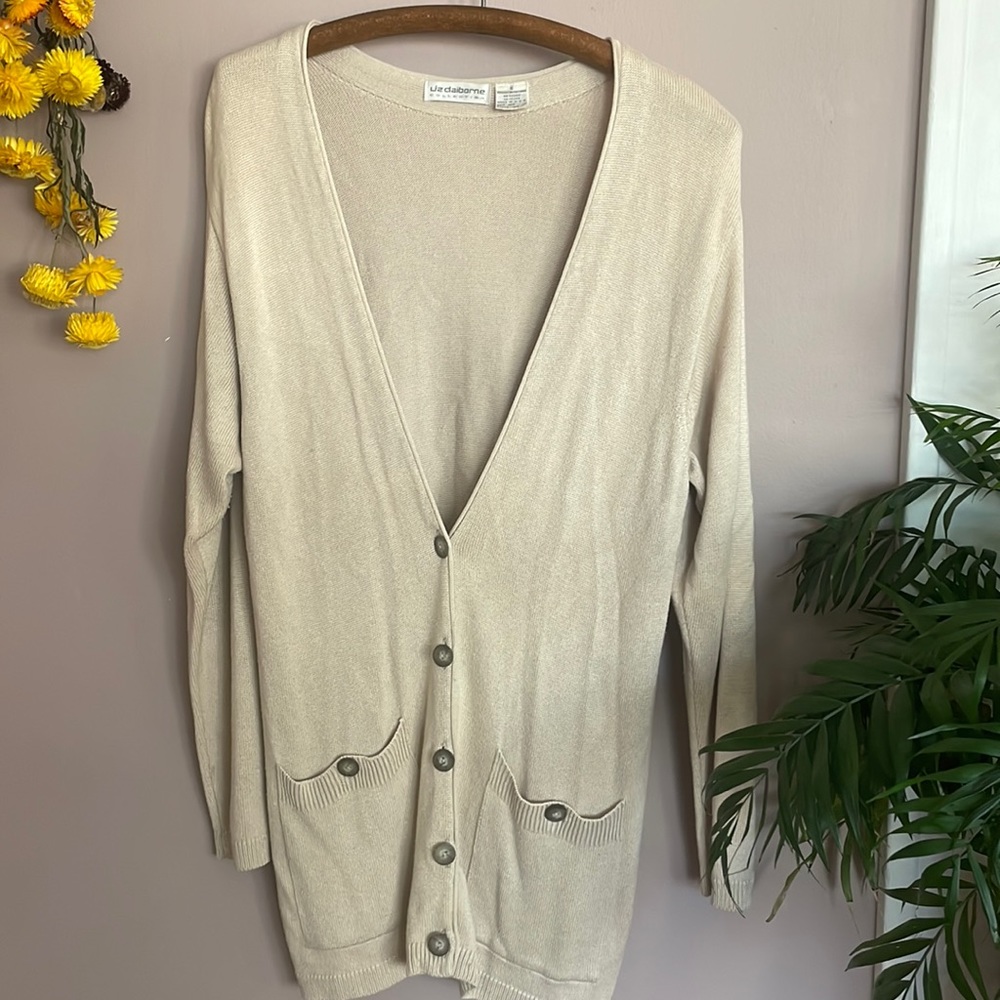 Vintage Liz Claiborne Long Cream Cardigan